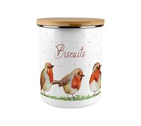 Purely Home English Robins Biscuit Canister - Large Enamel Kitchen Storage Container/cookie Jar Gifts For Bird Lovers