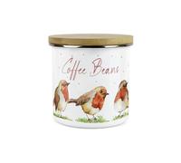 Purely Home English Robins Coffee Beans Canister - White Metal Enamel Kitchen Food Storage Container
