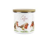 Purely Home English Robins Coffee Canister - White Metal Enamel Kitchen Food Storage Container