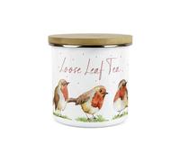Purely Home English Robins Loose-Leaf Tea Canister - White Metal Enamel Kitchen Food Storage Container