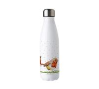 Purely Home English Robins Stainless Steel Water Bottle - British Garden Birds Presents - Double Walled 500ml Metal Hot/Cold Drinks Bottle Outdoor Gifts