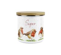 Purely Home English Robins Sugar Canister - White Metal Enamel Kitchen Food Storage Container