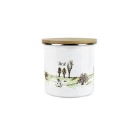 Purely Home English Seasons Decaf Canister - By Rhiannon Chauncey - White Metal Enamel Medium Sized Kitchen Food Storage Container