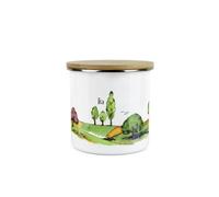 Purely Home English Seasons Tea Canister - By Rhiannon Chauncey - White Metal Enamel Medium Sized Kitchen Food Storage Container