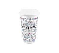 Purely Home Estate Agent Ceramic Travel Mug - Novelty Realtor Property Sales Gifts/Presents - Reusable Silicone Lid Double-Walled Insulated Drinks Flask Cup