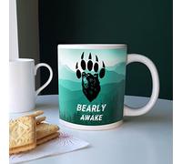 Purely Home Extra Large Big Bearly Awake Mug Grizzly Bear Mountain Range - Jumbo White Coffee/Tea Gift
