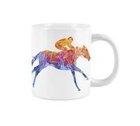 Purely Home Extra Large Big Horse Racing Mug Themed Abstract Paint Effect - Jumbo White Coffee/tea Gift For Sports Lovers