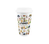 Purely Home Farmer Ceramic Travel Mug - Novelty Flask Gifts for Farm Workers - Reusable Silicone Lid Double-Walled Insulated Hot/Cold Drinks Cup Present