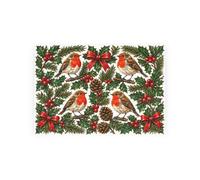 Purely Home Festive Robins Textured Glass Christmas Worktop Protector - Small Kitchen Chopping Board