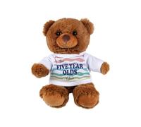 Purely Home Five Year Old Teddy Bear - Small Plush Toy Childrens Birthday Gift - Dark Brown Stuffed Animal with Striped T-Shirt