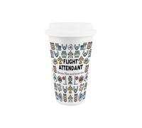Purely Home Flight Attendant Ceramic Travel Mug - Novelty Cabin Crew Gifts/presents - Double-Walled Insulated Drinks Flask Cup