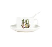 Purely Home Floral Age 18 Cup & Saucer Set With Spoon - 18Th Birthday/anniversary Gifts For Her - Porcelain White Mug Coffee/tea Hot Drinks