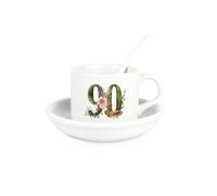 Purely Home Floral Age 90 Cup & Saucer Set with Spoon - 90th Birthday Milestone Gifts for Her - Ceramic White Mug Coffee/Tea Hot Drinks Present