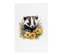 Purely Home Floral Badger Tea Towel - Animals & Flowers Nature Wildlife Gift/Present - Panama Cotton Kitchen Dish Towel/Drying Cloth - 67cm x 45cm