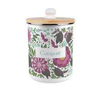 Purely Home Floral Badgers Compost Caddy - Enamel 2L Kitchen Food Waste Bin