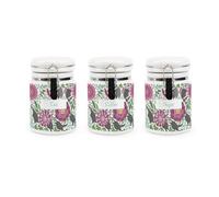 Purely Home Floral Badgers Tea Coffee & Sugar Ceramic Canisters - Kitchen Storage Containers With Clip Lid 400Ml - Set Of 3