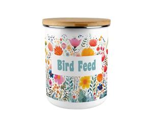 Purely Home Floral Bird Feed Storage Canister - 2.7L Extra-Large Colourful Flowers Enamel Container Gifts for Bird Lovers