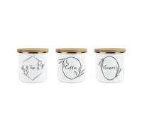 Purely Home Floral Border Tea Coffee & Sugar Storage Canisters Set - Minimalist Kitchen Decor Gift - Enamel Storage Containers