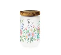 Purely Home Floral Bouquet Glass Tea Storage Jar - Watercolour Floral Kitchen Hot Drinks Canister/container & Wooden Lid 750Ml (15.5Cm X 9Cm)