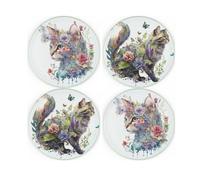 Purely Home Floral Cats Coasters - Round Glass Drinks Coaster Set Of 4