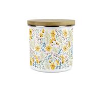 Purely Home Floral Daisies Canister - White Metal Enamel Kitchen Food Storage Container