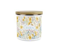 Purely Home Floral Daisies Cocoa Canister - White Metal Enamel Kitchen Food Storage Container