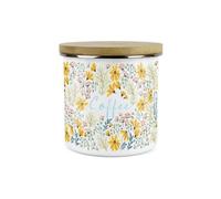 Purely Home Floral Daisies Coffee Canister - White Metal Enamel Kitchen Food Storage Container