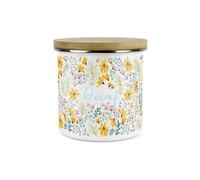 Purely Home Floral Daisies Decaf Canister - White Metal Enamel Kitchen Food Storage Container