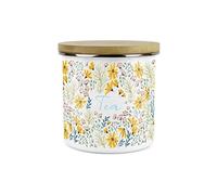 Purely Home Floral Daisies Tea Canister - White Metal Enamel Kitchen Food Storage Container