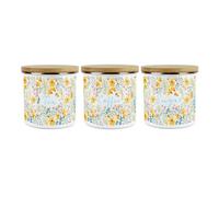 Purely Home Floral Daisies Tea, Coffee & Sugar Canister Set - White Metal Enamel Kitchen Food Storage Containers