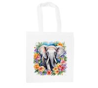 Purely Home Floral Elephant Tote Bag - Exotic Animals & Flowers Wildlife Gifts - Shopping Bag Accessories Present
