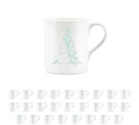 Purely Home Floral Green Letter A Mug - Fine Bone China Small Coffee Tea Mug Present Personalised Initial Gift