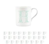 Purely Home Floral Green Letter H Mug - Fine Bone China Small Coffee Tea Mug Present Personalised Initial Gift