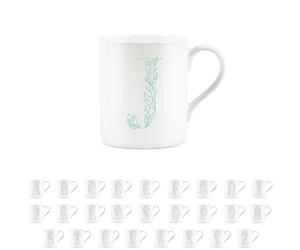 Purely Home Floral Green Letter J Mug - Fine Bone China Small Coffee Tea Mug Present Personalised Initial Gift