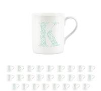 Purely Home Floral Green Letter K Mug - Fine Bone China Small Coffee Tea Mug Present Personalised Initial Gift