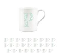 Purely Home Floral Green Letter P Mug - Fine Bone China Small Coffee Tea Mug Present Personalised Initial Gift