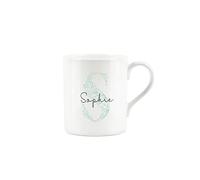 Purely Home Floral Green Letter S Mug - Small Custom Bone China Coffee Tea Mug Present Personalised Initial Gift