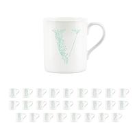 Purely Home Floral Green Letter V Mug - Fine Bone China Small Coffee Tea Mug Present Personalised Initial Gift