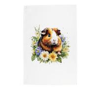 Purely Home Floral Guinea Pig Tea Towel - Pet Animals & Flowers Nature Gift/Present - Panama Cotton Kitchen Dish Towel/Drying Cloth - 67cm x 45cm