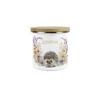 Purely Home Floral Hedgehog Cornflour Canister - White Metal Enamel Medium Sized Kitchen Food Storage Container Gift