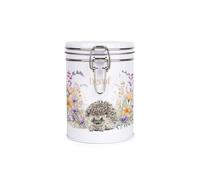 Purely Home Floral Hedgehog Decaf Canister - White Metal Clip Lid Kitchen Storage Jar/Container Gift 700ml (13cm x 9.5cm)