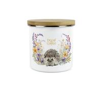 Purely Home Floral Hedgehog Decaf Coffee Storage Canister - Pretty Wildlife & Foliage Gift - Large Enamel Hot Drinks Kitchen Storage Container