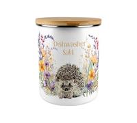 Purely Home Floral Hedgehog Dishwasher Salt Storage Tin - 2.7L Extra-Large Enamel Kitchen Cleaning Canister Gifts