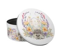 Purely Home Floral Hedgehog Large Cake Tin - Flowers & Wildlife Kitchen Gifts for Nature Lovers - Round Metal Storage Container for Baking 23 x 10cm