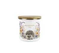 Purely Home Floral Hedgehog Peppermint Tea Canister - White Metal Enamel Medium Sized Kitchen Food Storage Container Gift