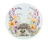 Purely Home Floral Hedgehog Round Worktop Protector - Textured Glass Chopping Board