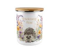 Purely Home Floral Hedgehog Wholemeal Flour Storage Canister - 2.7L Extra-Large Enamel Kitchen Baking Tin Gifts