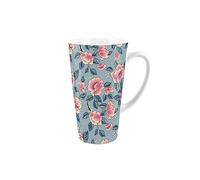 Purely Home Floral Latte Mug - Pink Flowers & Leaves Tall Latte Mug - Ceramic Coffee Gift/Present