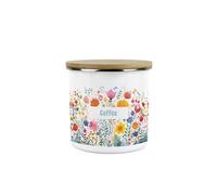 Purely Home Floral Meadow Coffee Storage Canister - Bright Floral White Metal Enamel Medium Sized Kitchen Food Storage Container