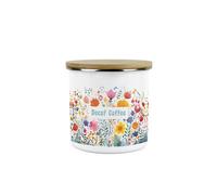 Purely Home Floral Meadow Decaf Coffee Storage Canister - Bright Floral White Metal Enamel Medium Sized Kitchen Food Storage Container